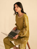 BATIK-2PC DHANAK EMBROIDRED SHIRT WITH DHANAK EMBROIDRED SLEEVES-BIC-122
