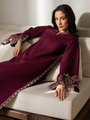 IZEL-2PC DHANAK EMBROIDERED SHIRT WITH DHANAK EMBROIDERED SLEEVES-BIC-15074