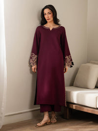 IZEL-2PC DHANAK EMBROIDERED SHIRT WITH DHANAK EMBROIDERED SLEEVES-BIC-15074
