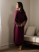 IZEL-2PC DHANAK EMBROIDERED SHIRT WITH DHANAK EMBROIDERED SLEEVES-BIC-15074