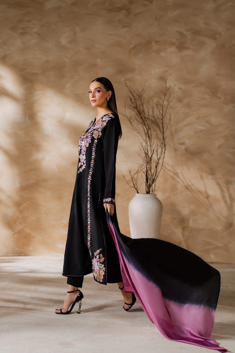 MIRANA-3PC LAWN EMBROIDERED SHIRT WITH CHIFFON TYE&DYED DUPATTA AND TROUSER-BIC-4640