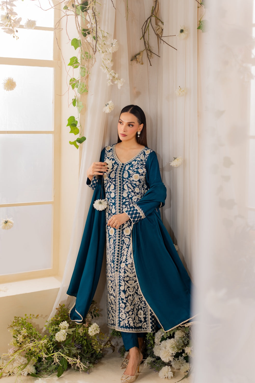 MIRANA-3PC LAWN EMBROIDERED SHIRT WITH BAMBER CHIFFON DUPATTA AND TROUSER-BIC-4728