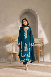 VINTAGE-3PC DHANAK EMBROIDERED SHIRT WITH BAMBER CHIFFON DUPATTA AND TROUSER-BIC-4245