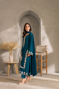 VINTAGE-3PC DHANAK EMBROIDERED SHIRT WITH BAMBER CHIFFON DUPATTA AND TROUSER-BIC-4245