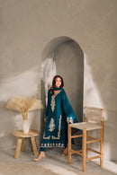 VINTAGE-3PC DHANAK EMBROIDERED SHIRT WITH BAMBER CHIFFON DUPATTA AND TROUSER-BIC-4245