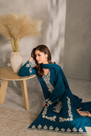 VINTAGE-3PC DHANAK EMBROIDERED SHIRT WITH BAMBER CHIFFON DUPATTA AND TROUSER-BIC-4245