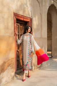 MIRANA-3PC RAW SILK EMBROIDERED SHIRT WITH CHIFFON TYE&DYE DUPATTA AND TROUSER-BIC-5150