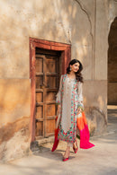 MIRANA-3PC RAW SILK EMBROIDERED SHIRT WITH CHIFFON TYE&DYE DUPATTA AND TROUSER-BIC-5150