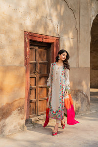 MIRANA-3PC RAW SILK EMBROIDERED SHIRT WITH CHIFFON TYE&DYE DUPATTA AND TROUSER-BIC-5150