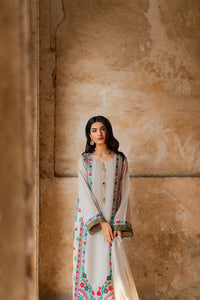 MIRANA-3PC RAW SILK EMBROIDERED SHIRT WITH CHIFFON TYE&DYE DUPATTA AND TROUSER-BIC-5150