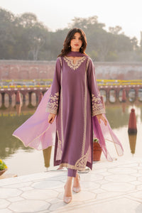 MIRANA-3PC RAW SILK EMBROIDERED SHIRT WITH SOFT SILK DUPATTA AND TROUSER-BIC-5149