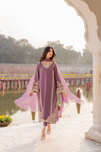 MIRANA-3PC RAW SILK EMBROIDERED SHIRT WITH SOFT SILK DUPATTA AND TROUSER-BIC-5149