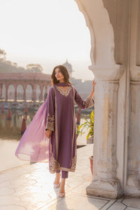 MIRANA-3PC RAW SILK EMBROIDERED SHIRT WITH SOFT SILK DUPATTA AND TROUSER-BIC-5149