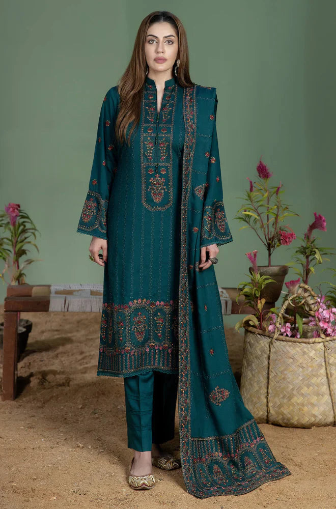 MOHAGNI-3PC KARANDI EMBROIDERED SHIRT WITH KARANDI EMBROIDERED SHAWL AND TROUSER-BIC-4256