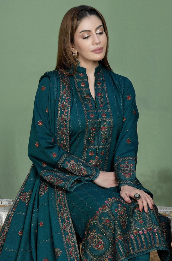 MOHAGNI-3PC KARANDI EMBROIDERED SHIRT WITH KARANDI EMBROIDERED SHAWL AND TROUSER-BIC-4256