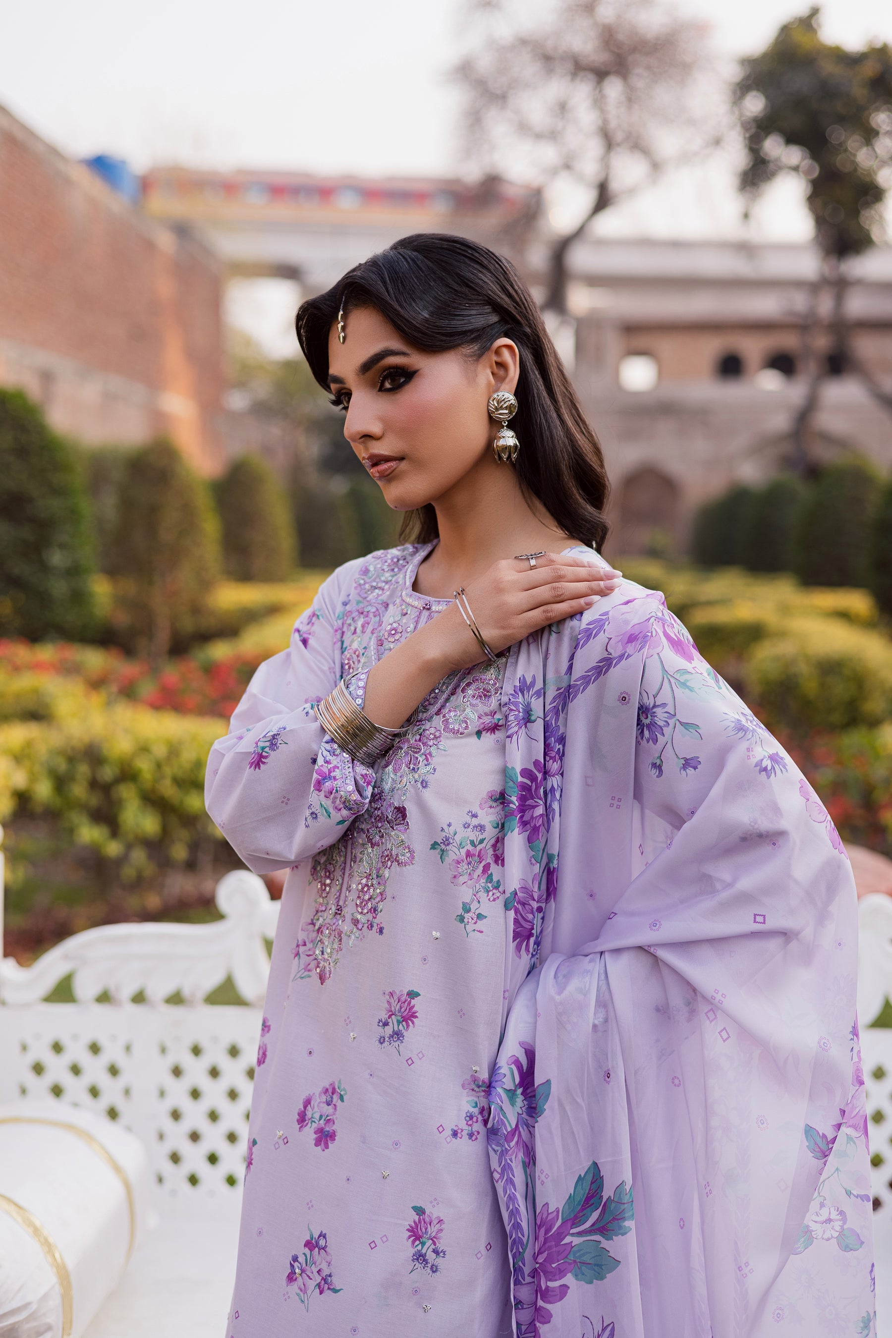 BATIK-3PC LAWN PRINTED EMB SHIRT WITH SILK PRINTED DUPATTA AND PRINTED TROUSER-BIC-019
