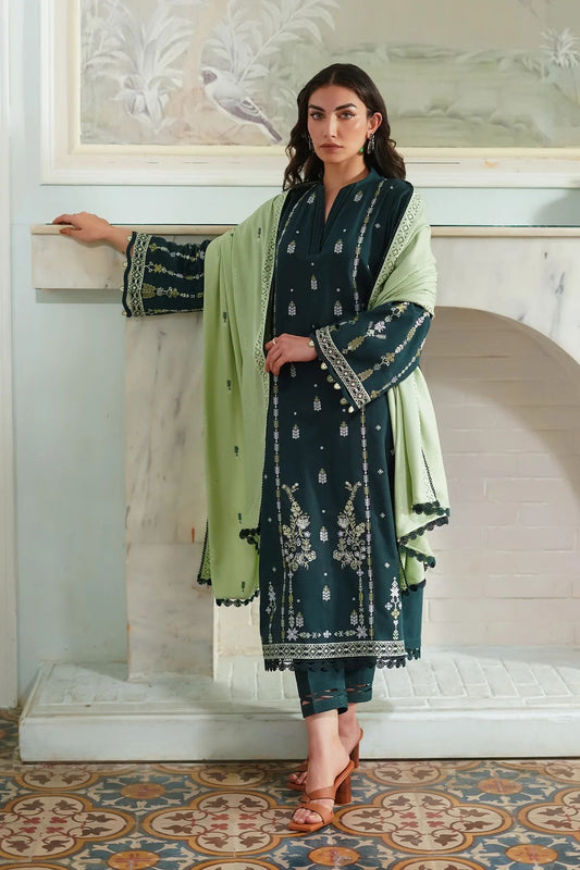BATIK-3PC DHANAK EMBROIDERED SHIRT WITH DHANAK EMBROIDERED SHAWL & TROUSER-BIC-4178