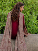 IZEL-3PC DHANAK EMBROIDERED SHIRT WITH COURTRAI PRINTED SHAWL & TROUSER-BIC-4363