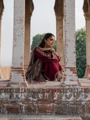 IZEL-3PC DHANAK EMBROIDERED SHIRT WITH COURTRAI PRINTED SHAWL & TROUSER-BIC-4363