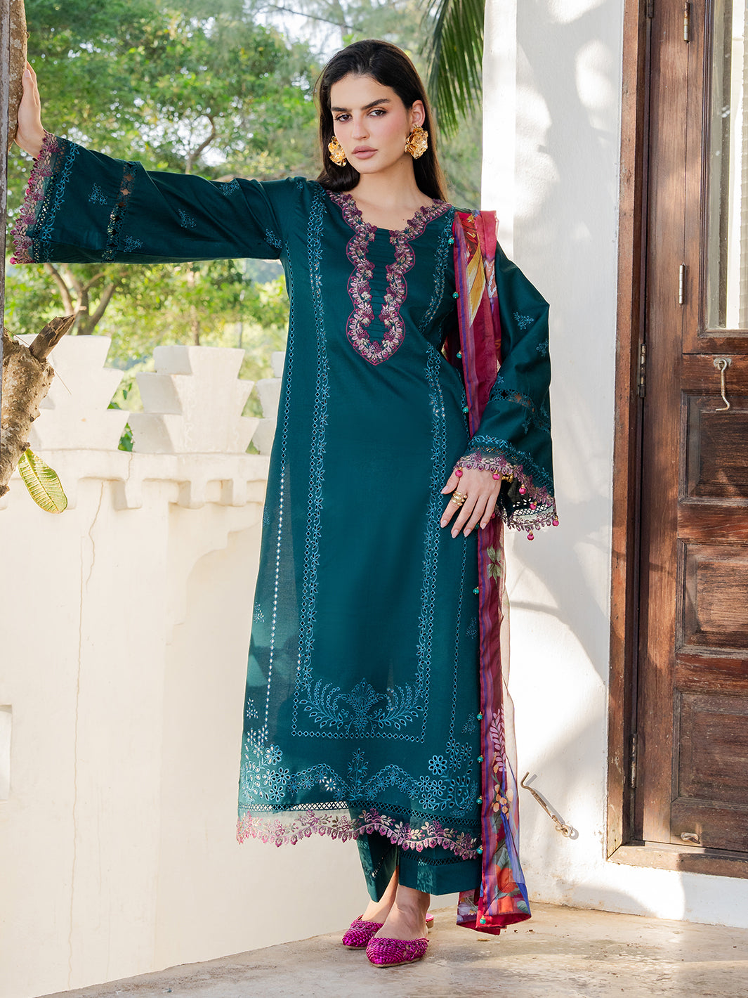 IZEL-3PC LAWN EMBROIDERED SHIRT WITH CHIFFON PRINTED DUPATTA AND TROUSER-BIC-4841