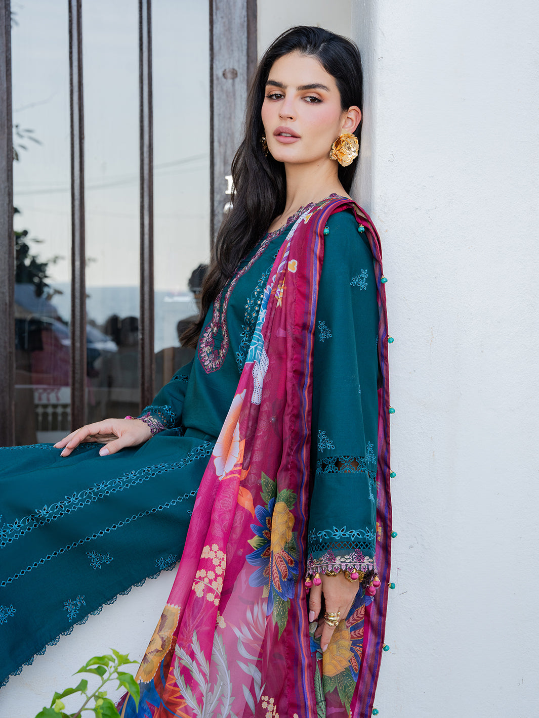 IZEL-3PC LAWN EMBROIDERED SHIRT WITH CHIFFON PRINTED DUPATTA AND TROUSER-BIC-4841