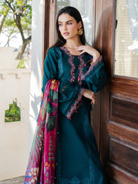 IZEL-3PC LAWN EMBROIDERED SHIRT WITH CHIFFON PRINTED DUPATTA AND TROUSER-BIC-4841