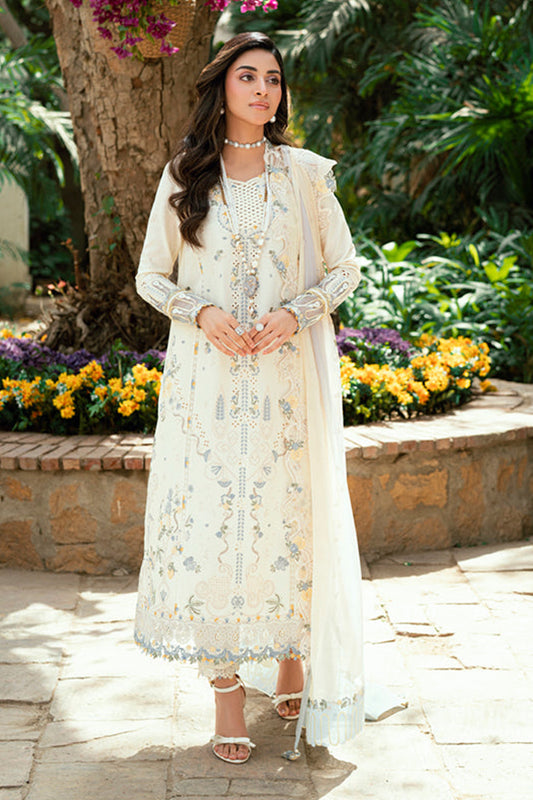 QALAMQAR - 3PC LAWN EMBROIDERED SHIRT WITH NET EMBROIDERED DUPATTA AND TROUSER -BIC-3801