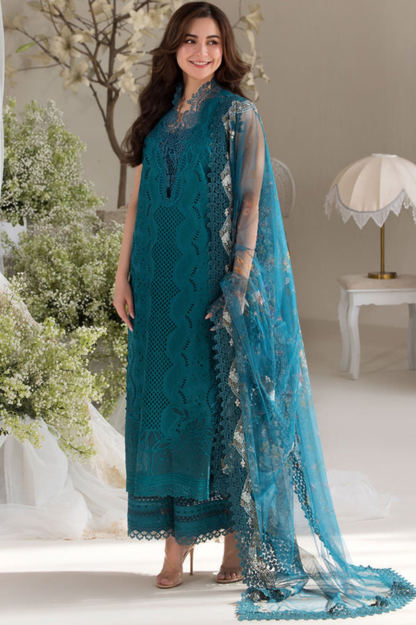 SOBIA NAZIR-3PC LAWN LASERCUT EMBROIDERED SHIRT WITH COTTON NET PRINT DUPATTA AND TROUSER BIC-3699