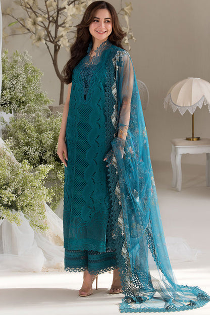 SOBIA NAZIR-3PC LAWN LASERCUT EMBROIDERED SHIRT WITH COTTON NET PRINT DUPATTA AND TROUSER BIC-3699