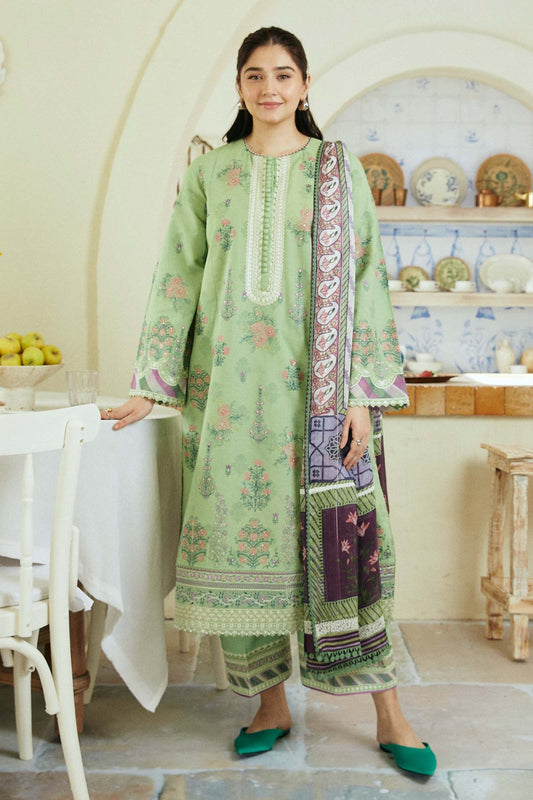 ZAHRA SHAHJAHAN- 3PC DHANAK EMBROIDERED SHIRT WITH WOOL PRINT SHAWL-BIC-3273