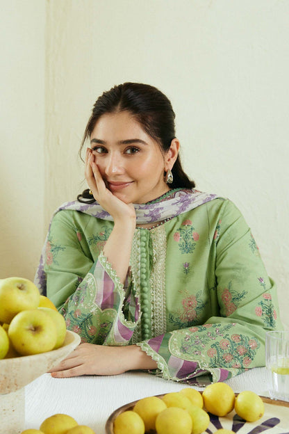 ZARA SHAHJAHAN- 3PC DHANAK EMBROIDERED SHIRT WITH WOOL PRINT SHAWL AND EMB TROUSER-BIC-3273