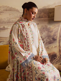MAHNUR-3PC DHANAK EMBROIDERED SHIRT WITH COURTRAI PRINTED SHAWL & TROUSER-BIC-4329