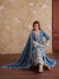 MAHNUR-3PC DHANAK EMBROIDERED SHIRT WITH DHANAK EMBROIDERED SHAWL & TROUSER-BIC-4323