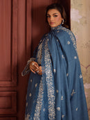 MAHNUR-3PC DHANAK EMBROIDERED SHIRT WITH DHANAK EMBROIDERED SHAWL & TROUSER-BIC-4323