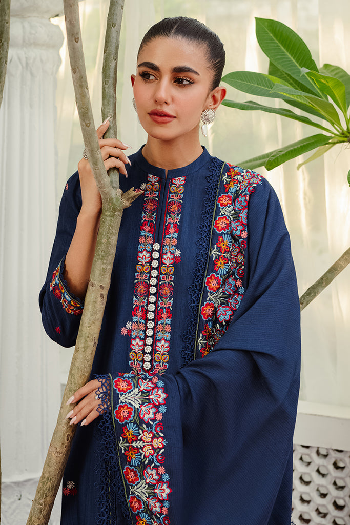 CROSS STITCH-3PC DHANAK EMBROIDERED SHIRT WITH DHANAK EMBROIDERED SHAWL AND TROUSER-BIC-4275