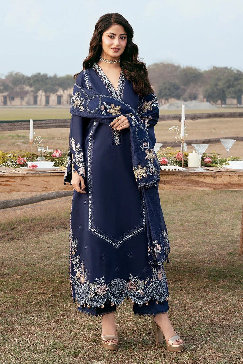 IZEL-3PC LAWN EMBROIDERED SHIRT WITH KHADDI NET EMBROIDERED DUPATTA AND TROUSER-BIC-4817