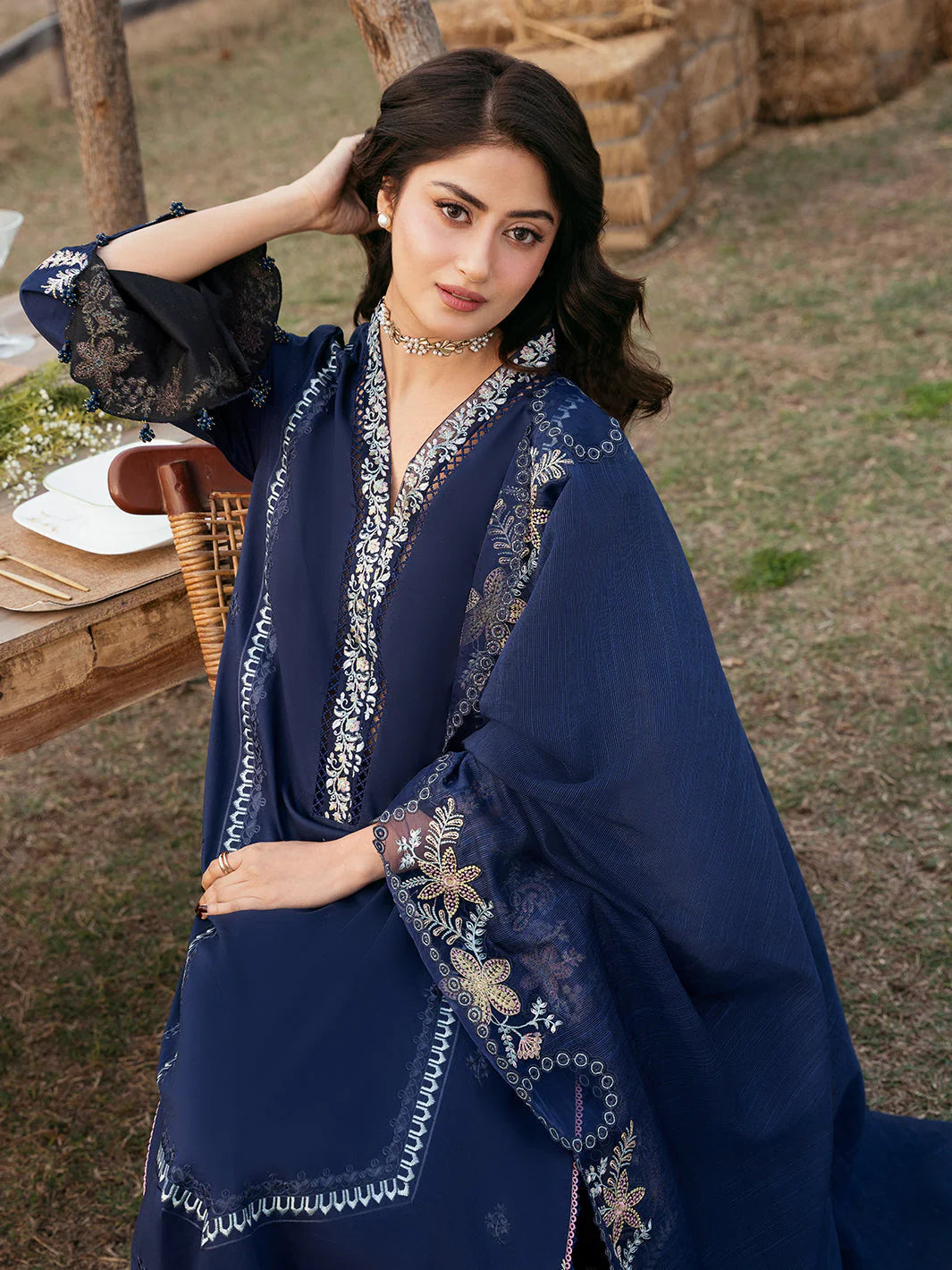 IZEL-3PC LAWN EMBROIDERED SHIRT WITH KHADDI NET EMBROIDERED DUPATTA AND TROUSER-BIC-4817