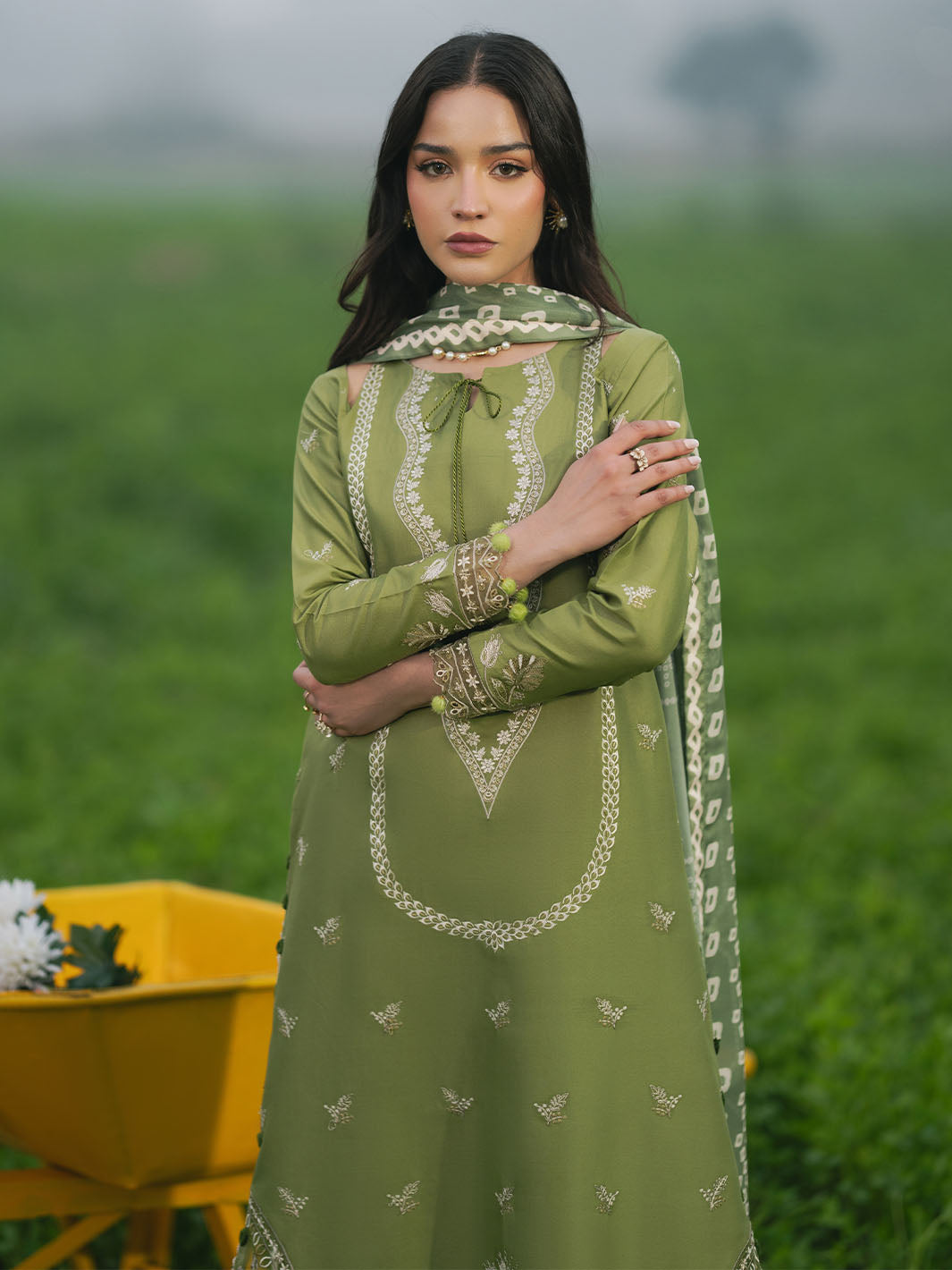 IZEL-3PC LAWN EMBROIDERED SHIRT WITH CHIFFON PRINTED DUPATTA AND TROUSER-BIC-4509