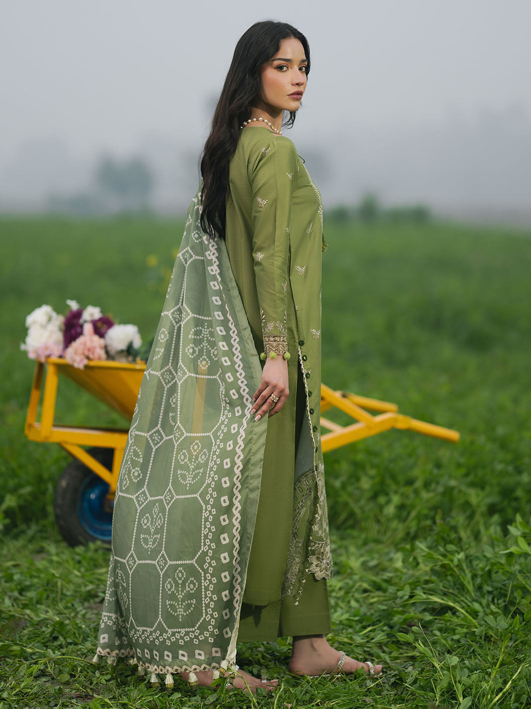 IZEL-3PC LAWN EMBROIDERED SHIRT WITH CHIFFON PRINTED DUPATTA AND TROUSER-BIC-4509