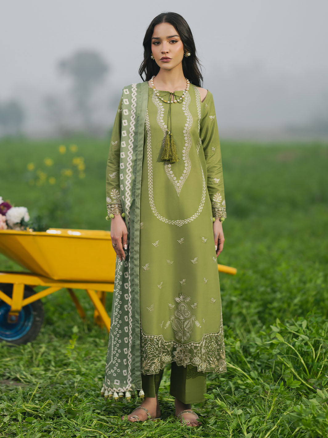 IZEL-3PC LAWN EMBROIDERED SHIRT WITH CHIFFON PRINTED DUPATTA AND TROUSER-BIC-4509