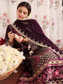 MAHNUR-3PC LAWN LASERWORK EMBROIDERED SHIRT WITH KHAADI NET EMBROIDERED DUPATTA AND TROUSER -BIC-4691