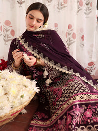MAHNUR-3PC LAWN LASERWORK EMBROIDERED SHIRT WITH KHAADI NET EMBROIDERED DUPATTA AND TROUSER -BIC-4691