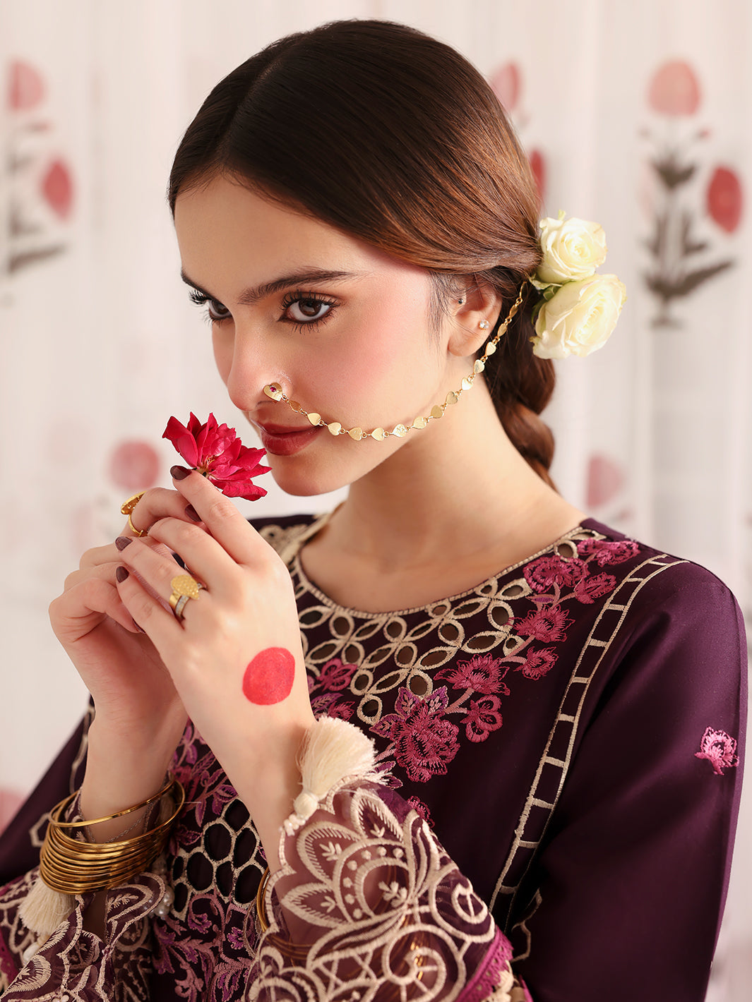 MAHNUR-3PC LAWN LASERWORK EMBROIDERED SHIRT WITH KHAADI NET EMBROIDERED DUPATTA AND TROUSER -BIC-4691