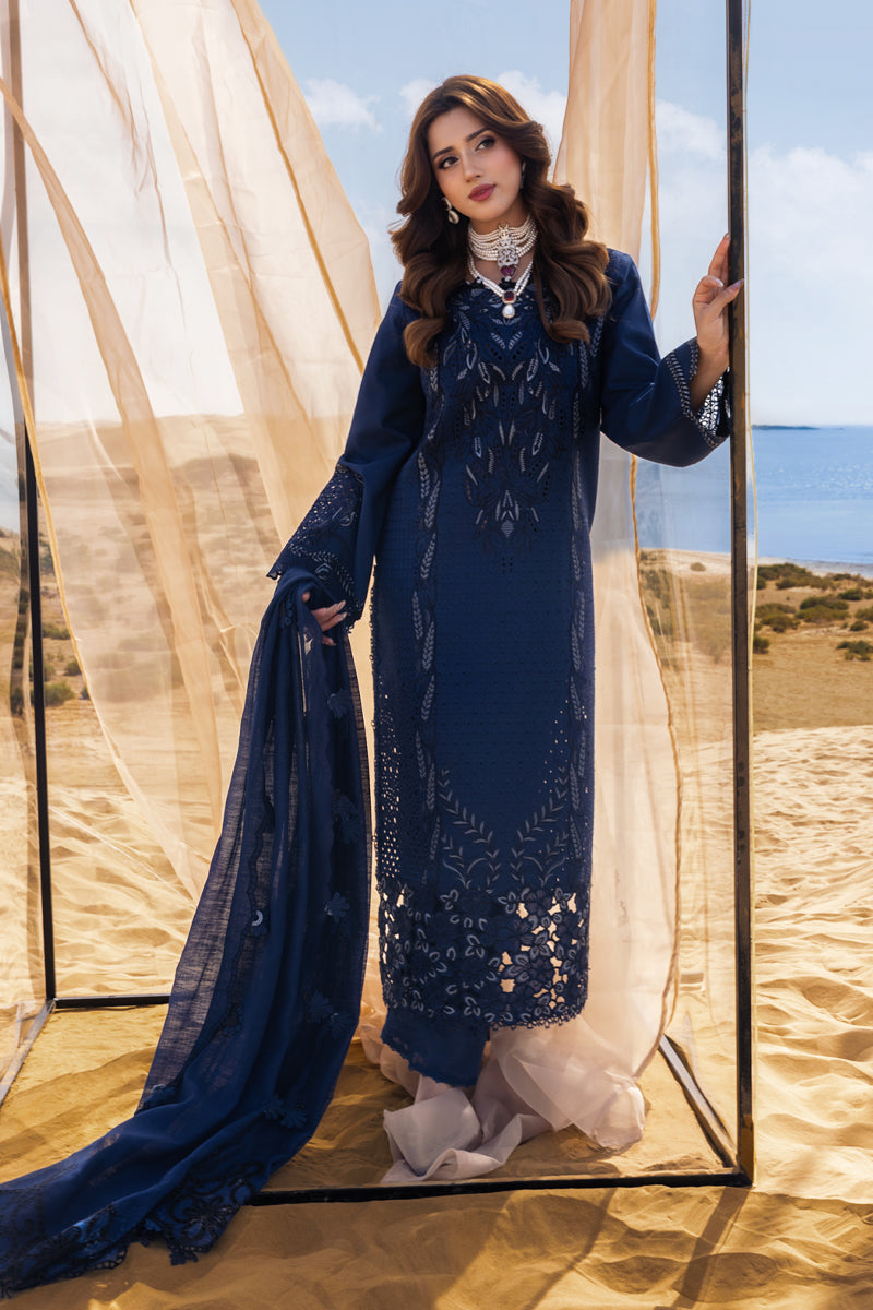 RANG RASIYA-3PC LAWN LASERCUTWORK EMBROIDERED SHIRT WITH KHAADI NET EMBROIDERED DUPATTA AND TROUSER -BIC-4773