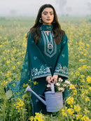 IZEL-3PC DHANAK EMBROIDERED SHIRT WITH COURTRAI PRINTED SHAWL AND TROUSER-BIC-4107