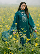 IZEL-3PC DHANAK EMBROIDERED SHIRT WITH COURTRAI PRINTED SHAWL AND TROUSER-BIC-4107
