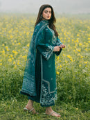 IZEL-3PC DHANAK EMBROIDERED SHIRT WITH COURTRAI PRINTED SHAWL AND TROUSER-BIC-4107