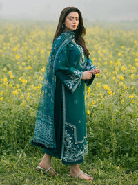 IZEL-3PC DHANAK EMBROIDERED SHIRT WITH COURTRAI PRINTED SHAWL AND TROUSER-BIC-4107