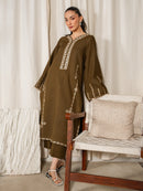 IZEL-2PC DHANAK EMBROIDERED SHIRT WITH DHANAK EMBROIDERED SLEEVES-BIC-15078