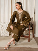 IZEL-2PC DHANAK EMBROIDERED SHIRT WITH DHANAK EMBROIDERED SLEEVES-BIC-15078